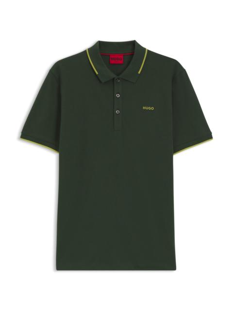 HUGO STRETCH-COTTON SLIM-FIT POLO SHIRT WITH PRINTED LOGO