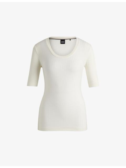 BOSS Scoop-neck ribbed stretch-jersey top