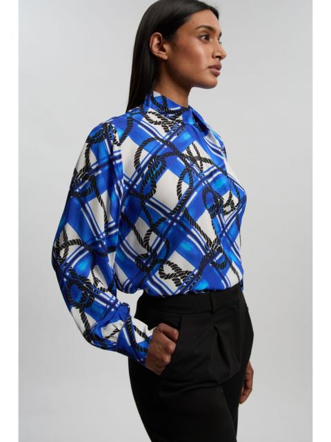 KAREN MILLEN Rope Print Viscose Crepe Balloon Sleeve Blouse