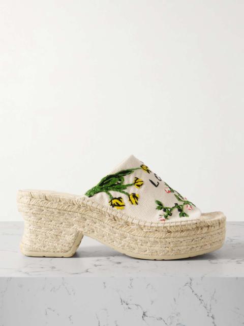 + Paula's Ibiza Petal embroidered canvas platform espadrille mules Cream