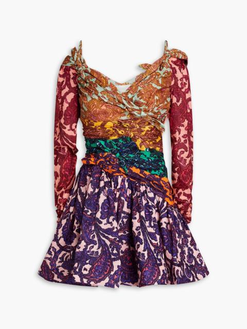Zimmermann Cold-shoulder knotted paisley-print linen mini dress