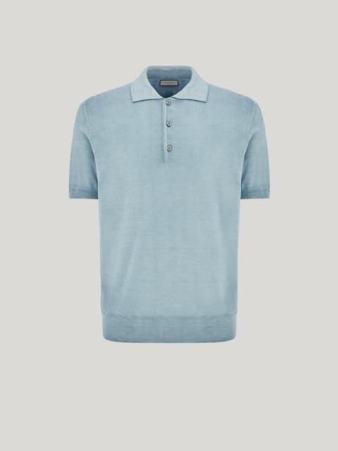 Canali CANALI NUVOLA BRIANZA GREEN GARMENT-DYED WOOL AND SILK POLO SHIRT