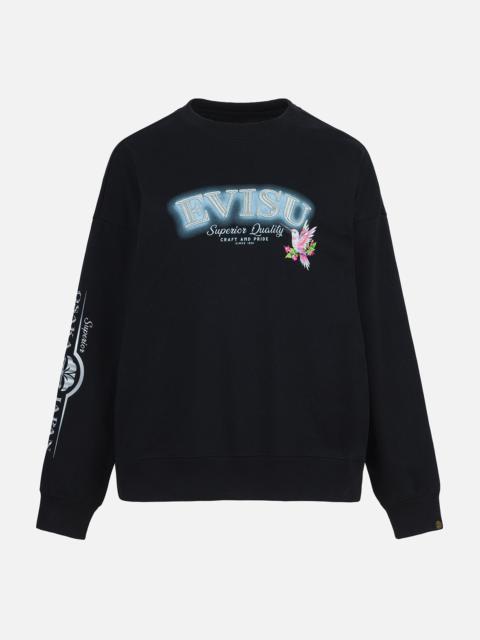 EVISU Logo Embroidery and Hummingbird Print Regular Fit T-shirt