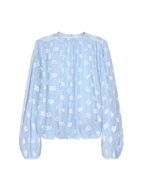 monogram-jacquard semi-sheer blouse