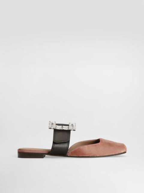 Velvet mules with bejeweled buckle