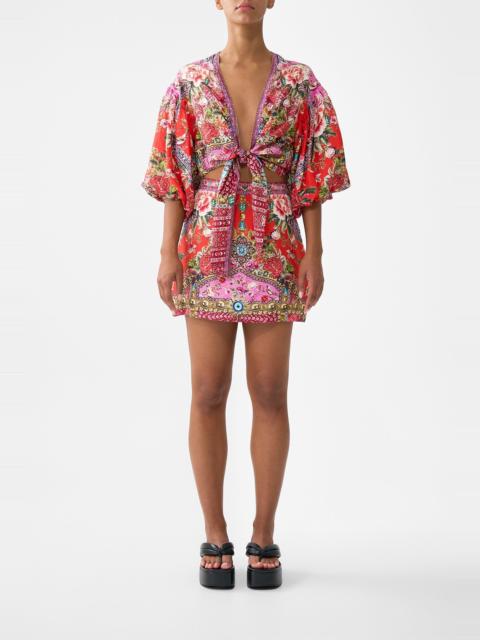 CAMILLA TIE FRONT PUFF SLEEVE TOP