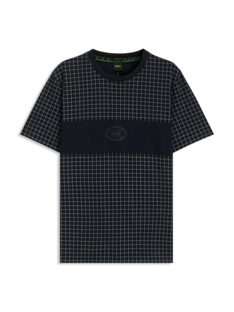 BOSS PIMA-COTTON T-SHIRT WITH CHECK PRINT