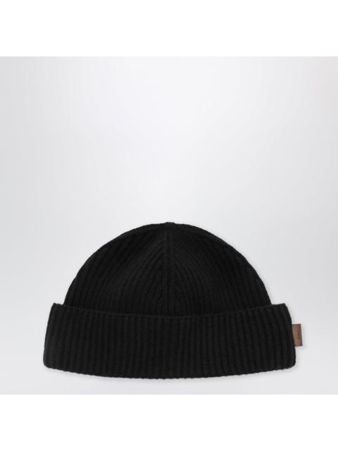 AMI Paris Ami Paris Black Ribbed Wool Beanie Men
