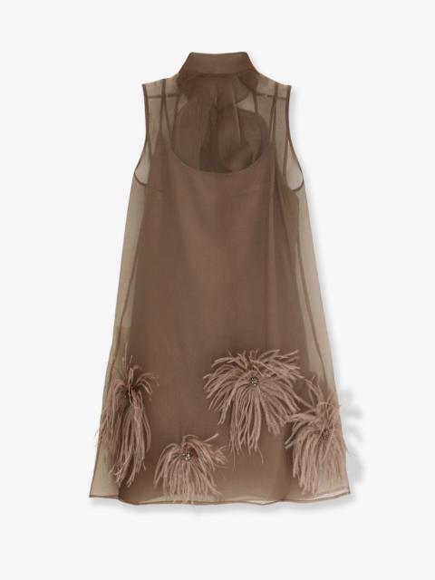 STAUD Staud Albee Mini Dress With Feathers Detail