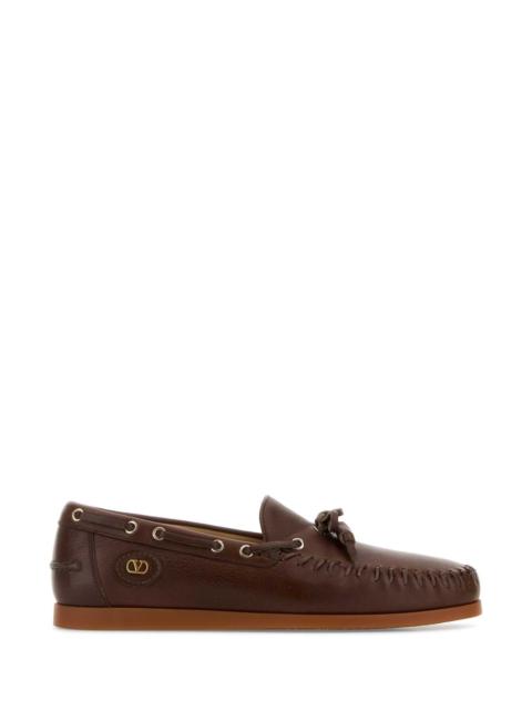 Valentino Valentino Garavani Men Brown Leather Palm Avenue Loafers