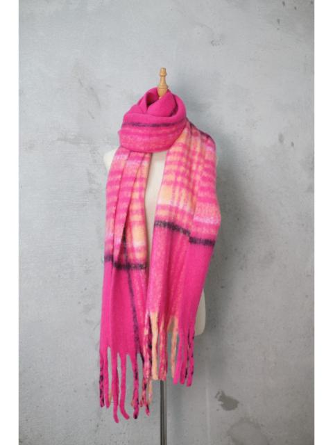 Japanese Brand - Deadstock Cozy Pink and Orange Mohair Checked Scarf Unisex
