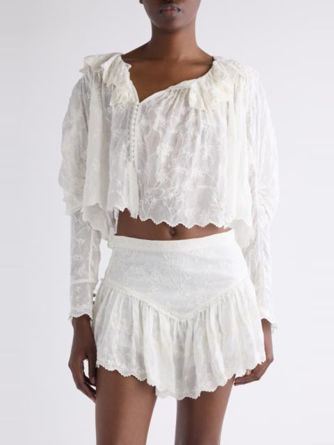 Isabel Marant Isabel Marant Zelly Embroidered Asymmetric Cotton & Silk Crop Top in White at Nordstrom