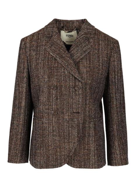 FENDI Look 25 - Tailoring Soft Tweed Blazer Double Breast Jackets Brown
