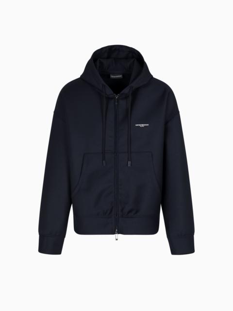 EMPORIO ARMANI LIGHT WOOL ZIP-UP HOODED SWEATSHIRT