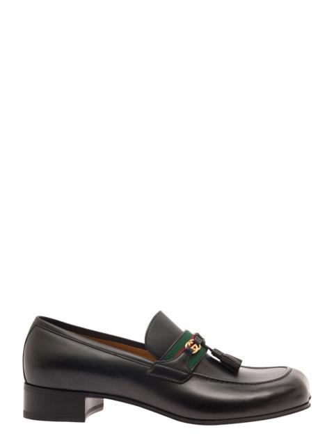 GUCCI Gucci Men Black Loafers With Interlocking G And Tassels In Smooth Leather Man