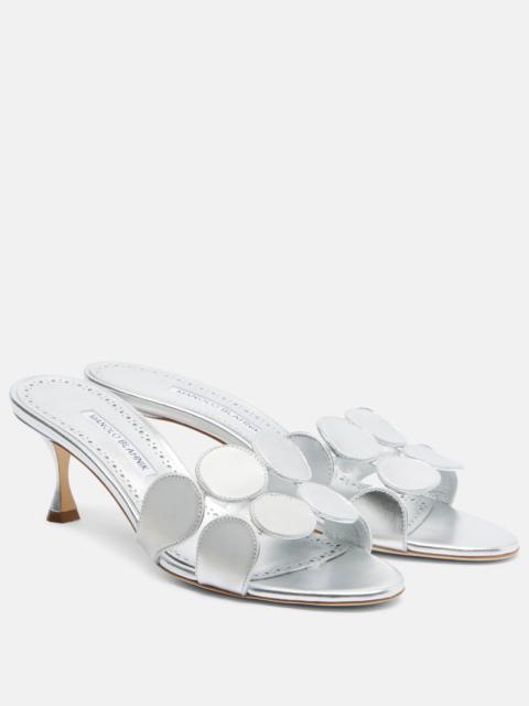 Manolo Blahnik Haribalmu 50 metallic leather mules