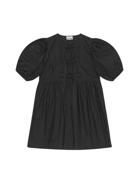 GANNI BLACK COTTON POPLIN TIE STRING MINI DRESS