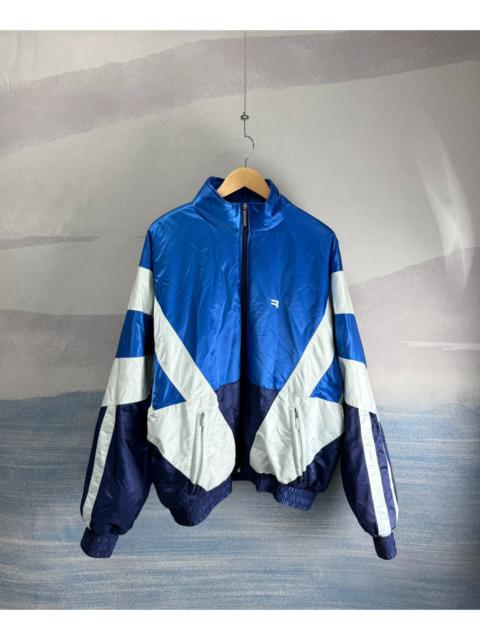 BALENCIAGA Balenciaga Blue and White Paneled Cotton Jacket with Double-Swoosh Embroidery
