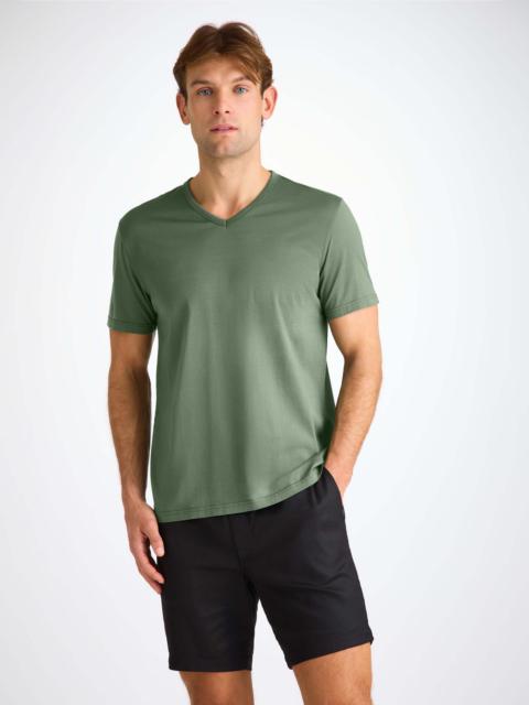 Derek Rose Men's V-Neck T-Shirt Barny Pima Cotton Soft Green