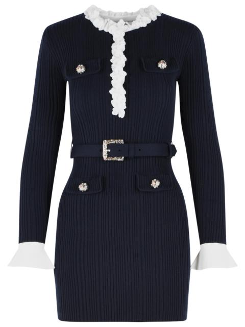 self-portrait Self-Portrait 'FLOWER' Mini Dress Navy Wool Blend