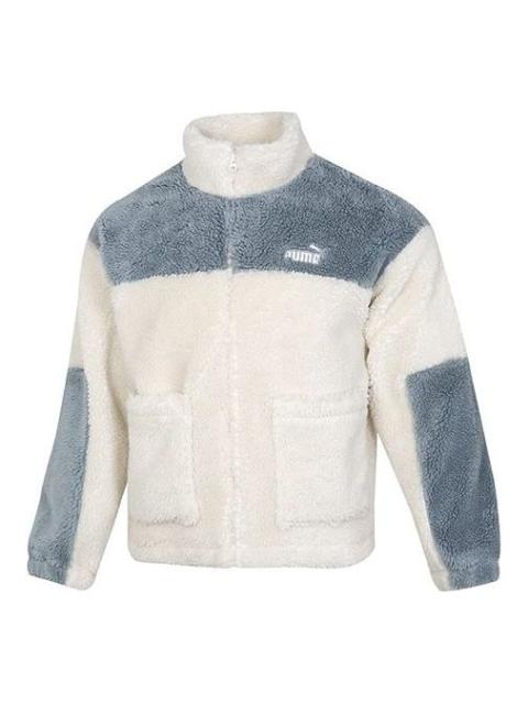 PUMA Color Blocking Sherpa Jacket Contrasting Colors lamb's wool Stay Warm Sports Logo Creamy White 