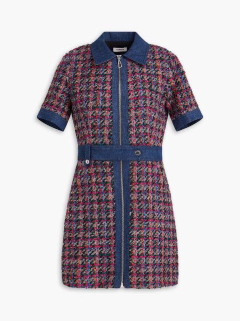 Sandro Denim-trimmed checked tweed mini dress