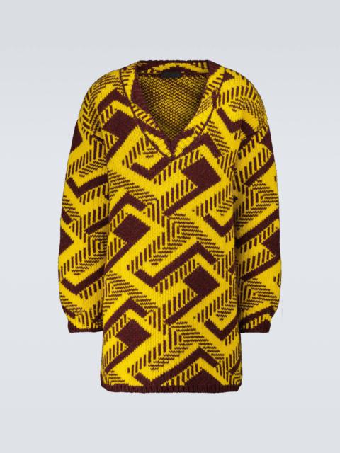 Prada V-neck jacquard wool sweater
