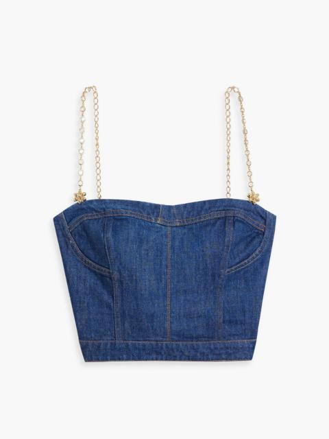 Oscar de la Renta Chain-embellished cropped denim top