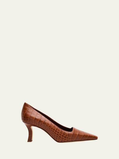 Manolo Blahnik Moiralo Croc-Embossed Leather Pumps