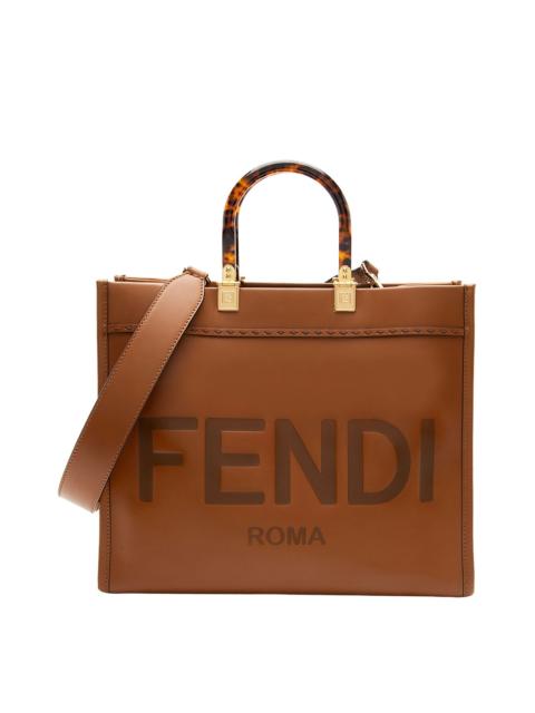 FENDI FENDI Brown Leather & Plexiglass Sunshine Medium Shopper Tote (Authentic Pre-
Loved)