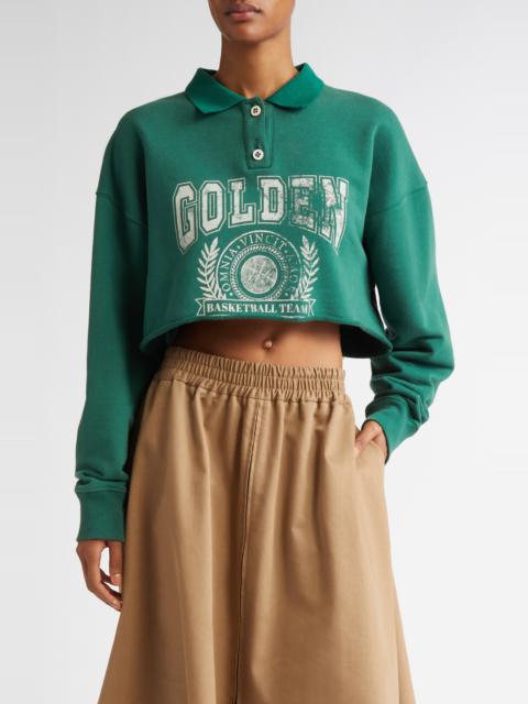 Golden Goose Golden Goose Journey Crop Graphic Polo Sweatshirt in Hunter Green/Heritage White at Nordstrom