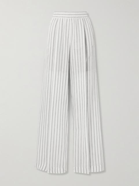 Brunello Cucinelli Pleated Striped Cotton And Silk-blend Wide-leg Pants