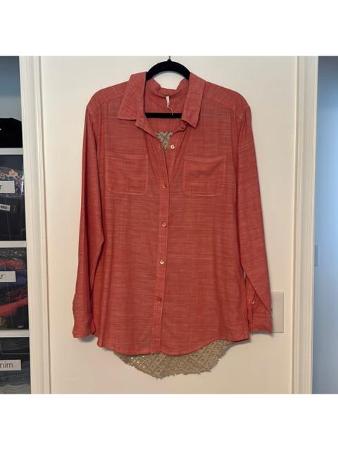 Other Designers Free People Slubby Road Trip Lace Crochet Back Button Down Shirt