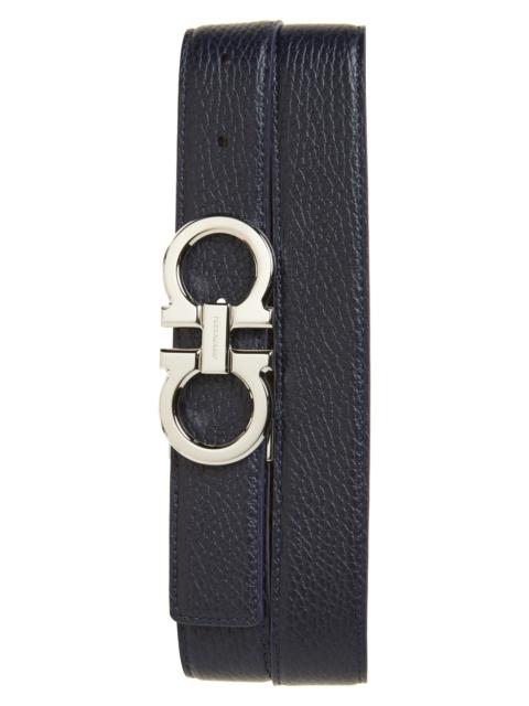 FERRAGAMO FERRAGAMO Reversible Double Gancio Leather Belt in Midnight Oxblood at Nordstrom