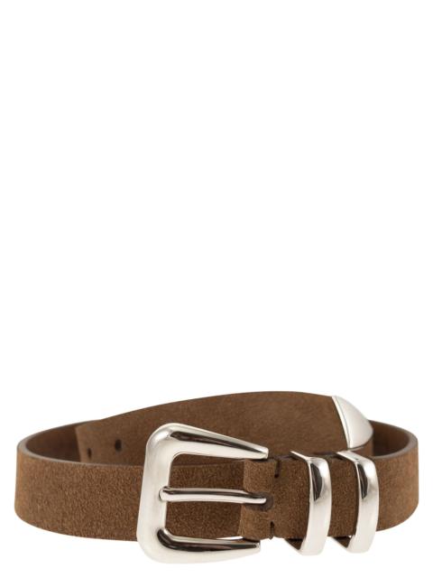 Brunello Cucinelli Brunello Cucinelli Men Slim Suede Belt With Polished Metal Details