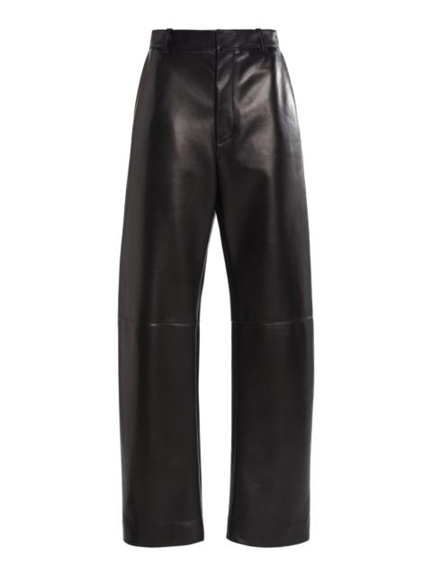 Bottega Veneta Mid-Rise Leather Barrel-Leg Pants black