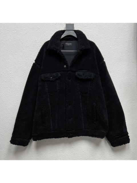 BALENCIAGA Balenciaga Black embroidered logo on chest lambskin teddy jacket