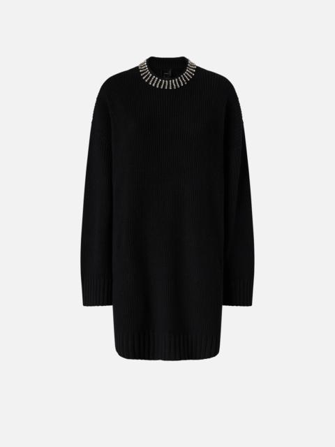 PINKO KNIT DRESS WITH RHINESTONE-DETAILED NECK
