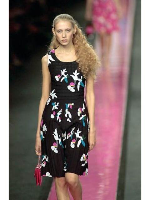 CHANEL Chanel SS’00 Abstract Bird & Floral Print Quilted Silk Dress