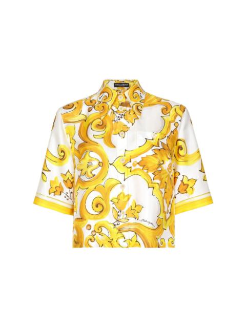 Majolica-print silk shirt
