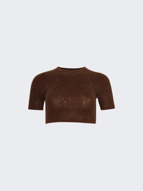 David Koma Rhinestone Embroidered Crop Top Brown
