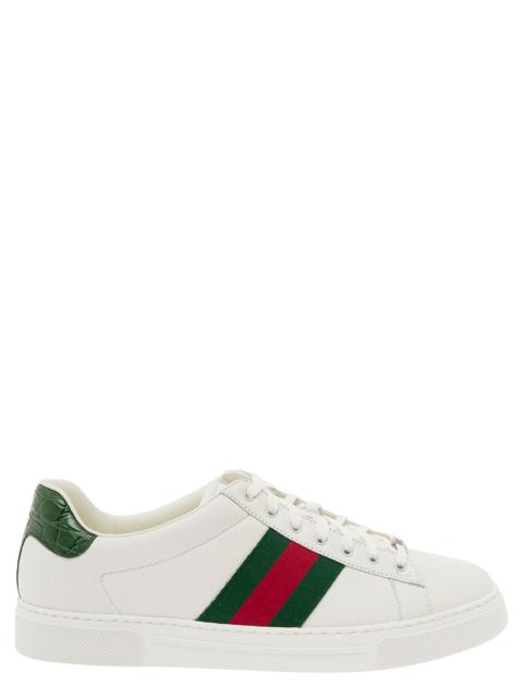 GUCCI Gucci Men 'Ace' White Low Top Sneakers With Web Details In Leather Man
