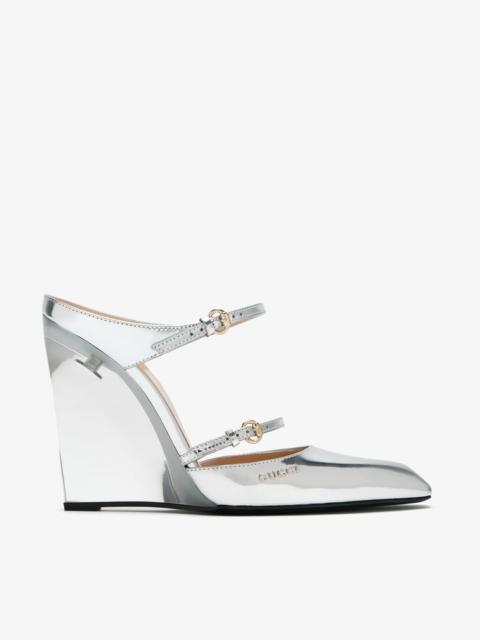 GUCCI Gucci Logo Leather Wedge Mules