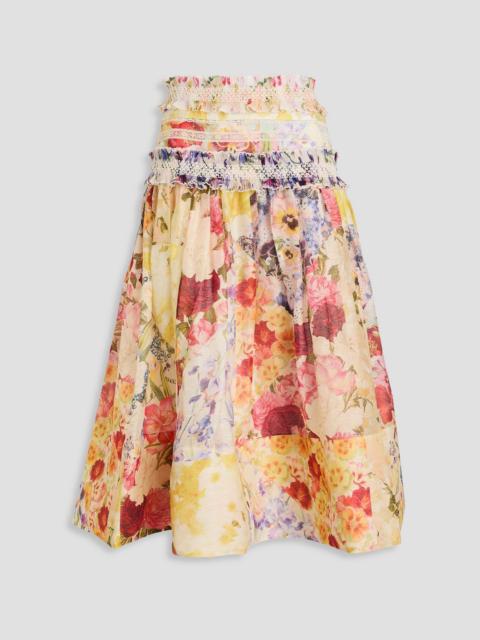 Zimmermann Ruffled floral-print linen and silk-blend gauze midi skirt