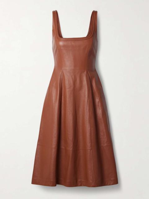 Adaline pleated leather midi dress Brown