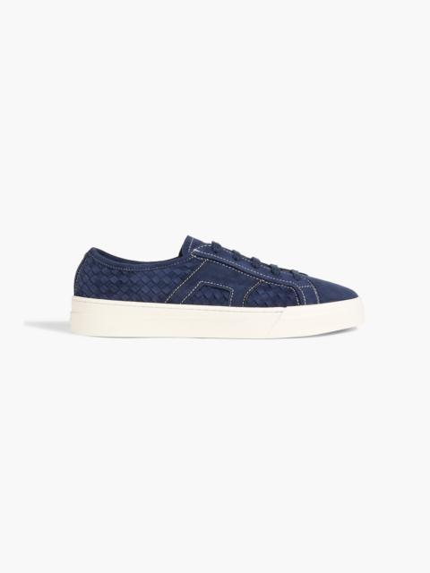 Santoni Double Buckle woven suede sneakers