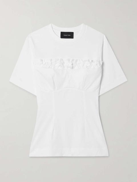 Ruffled cotton-jersey T-shirt White
