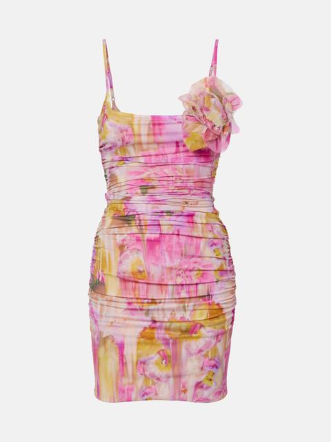 Blumarine Floral-appliqué printed jersey minidress
