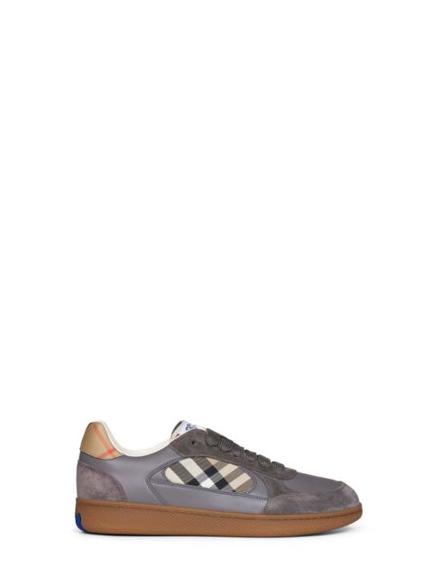 Burberry Burberry Men Tower Grey And Sand Beige Leather And Check Terrace Sneakers