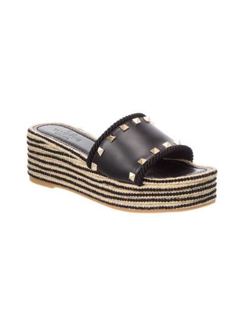 Valentino Valentino Rockstud 60 Leather Wedge Sandal